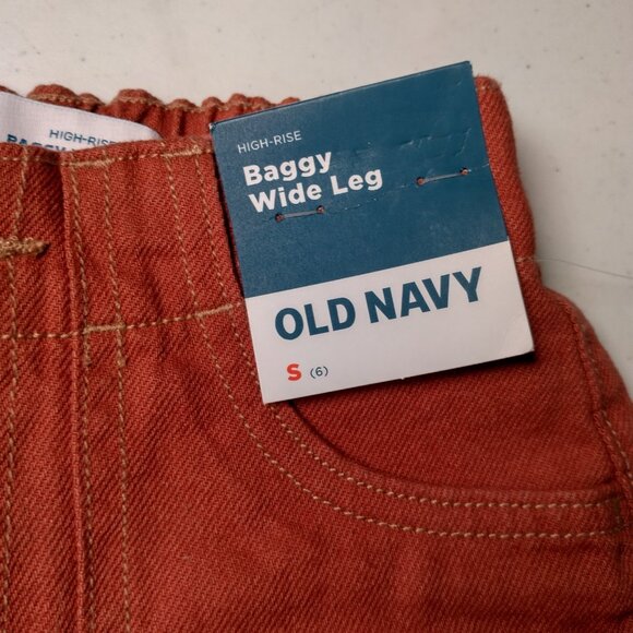 Old Navy Pants Girls Small 6 Baggy Wide Leg High Rise Rust Elastic Canvas READ - Picture 11 of 12
